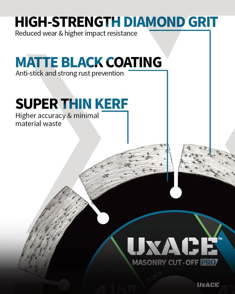 UXACE 4-1/2 Inch Diamond Blade, 7/8 Inch Arbor, 4.5'' Super Thin Diamond Masonry Blade for Angle Grinder & Concrete Saw, Diamond Cutting Wheel for Granite, Concrete, Brick, Marble, Masonry, 2 Pack - Image 3